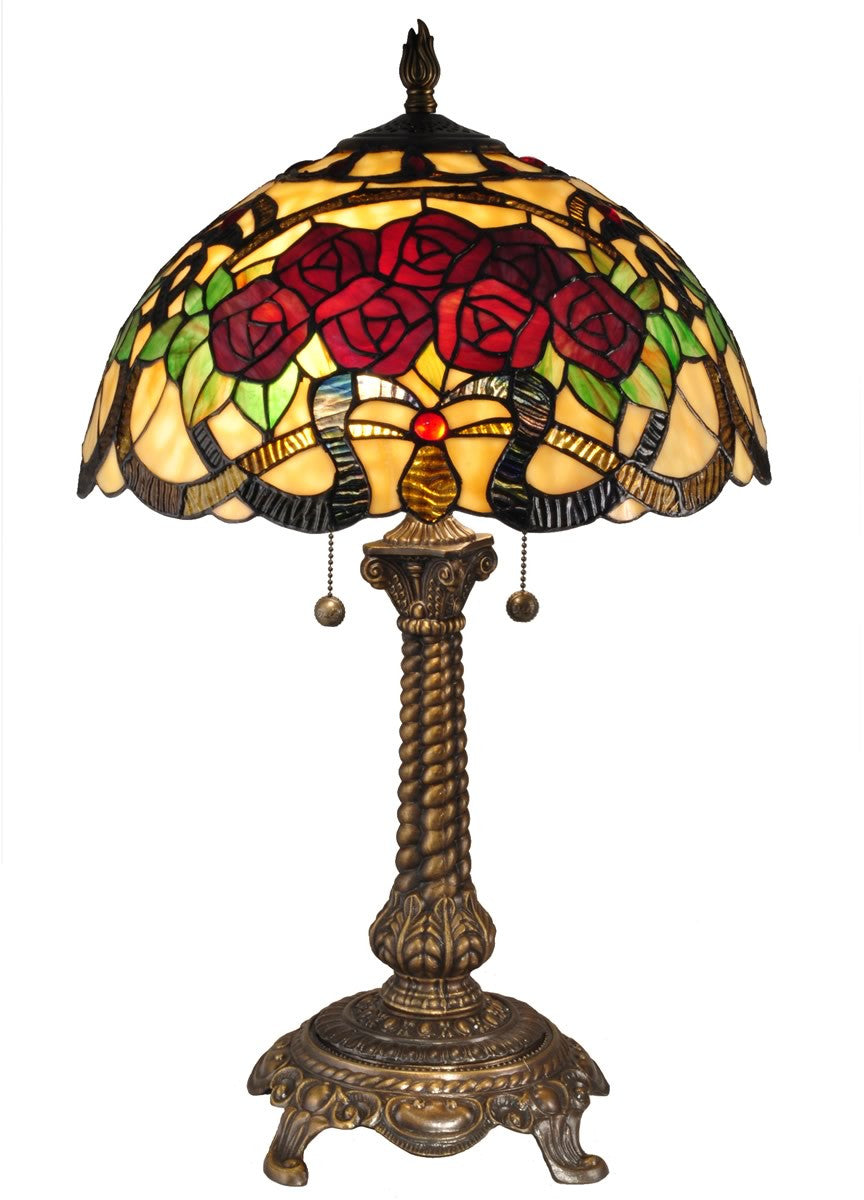 Dale Tiffany Red Rose Tiffany Table Lamp Antique Bronze TT15099