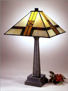 22"H Tiffany Square Shade Mission Table Lamp Bronze