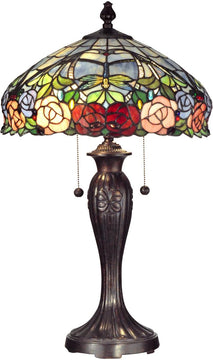 27"H Zenia Rose and Dragonfly Design 2-Light Table Lamp Fieldstone