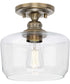 Aiken  1-Light Clear Glass Farmhouse Flush Mount Light Vintage Brass