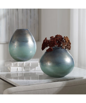 Rian Aqua Bronze Vases, Set of 2