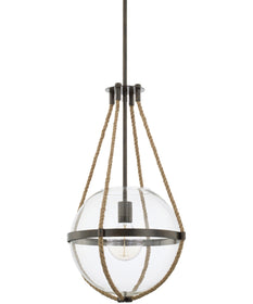 Beaufort 1-Light Pendant In Nordic Grey With Clear Glass And Decorative Rope Accents