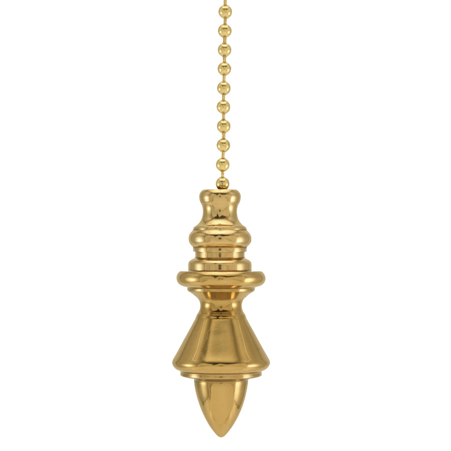 Polished Brass Acorn Ceiling Fan Pull, 1"h with 12" Polished Brass Chain