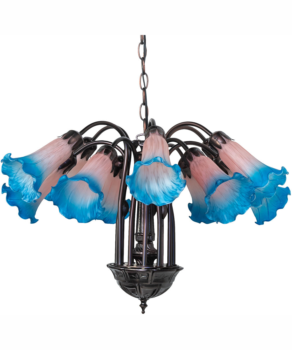 24" Wide Pink/Blue Tiffany Pond Lily 12 Light Chandelier