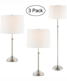 Sandoval 1-Light 3Pcs Floor & Table Lamp Set Brushed Nickel/White Shade