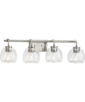 Caisson 4-Light Clear Glass Urban Industrial Bath Vanity Light Brushed Nickel