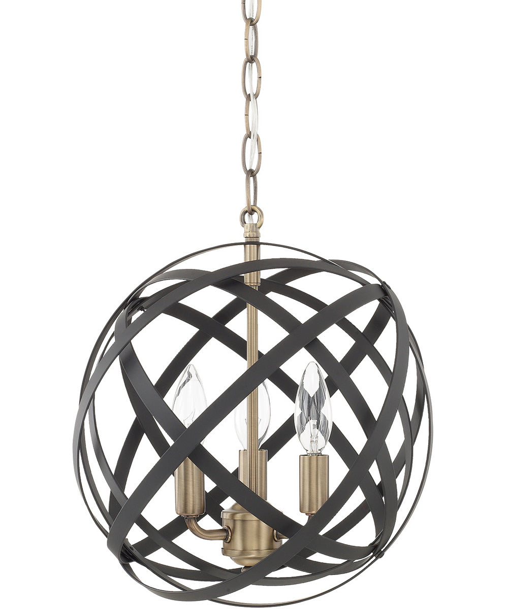 Axis 3-Light Pendant In Aged Brass And Black