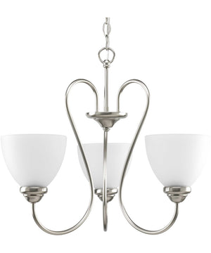 Heart 3-Light Etched Glass Farmhouse Chandelier Light Brushed Nickel