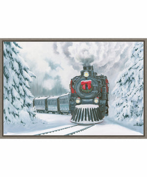 Framed Christmas Train by Wellington Studio Canvas Wall Art Print (33  W x 23  H), Sylvie Greywash Frame