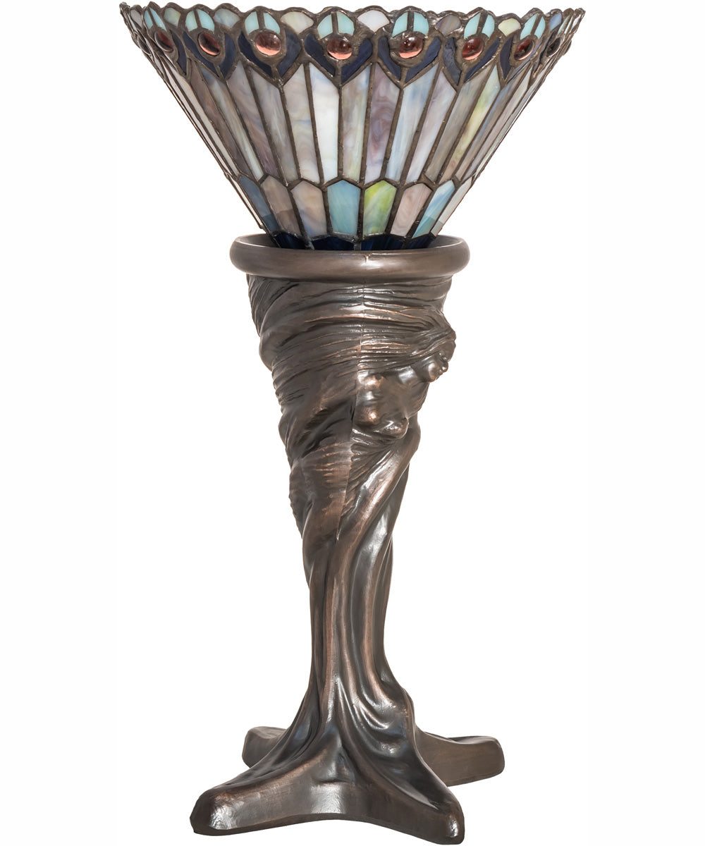 15" High Tiffany Jeweled Peacock Mini Lamp