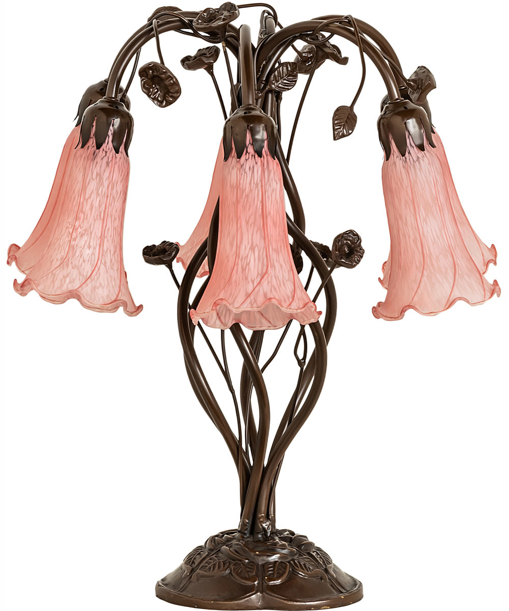 18" High Pink Tiffany Pond Lily 6 Light Table Lamp