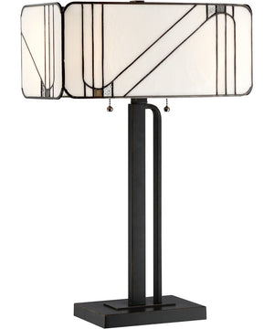 Tulani 2-Light Table Lamp Ant. Black/Tiffany Glass Shade