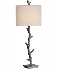 34"H 1-Light Table Lamp Steel in Dark Bronze and Silver with a Rolled-Edge Drum Shade