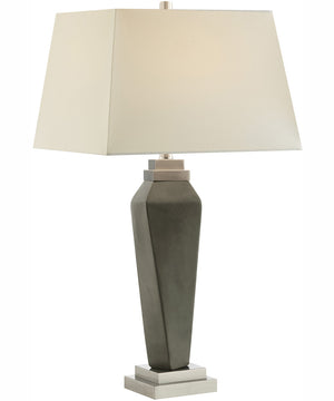 Silvino 1-Light Table Lamp Brushed Nickel/Dark Grey Poly/White Linen Shade