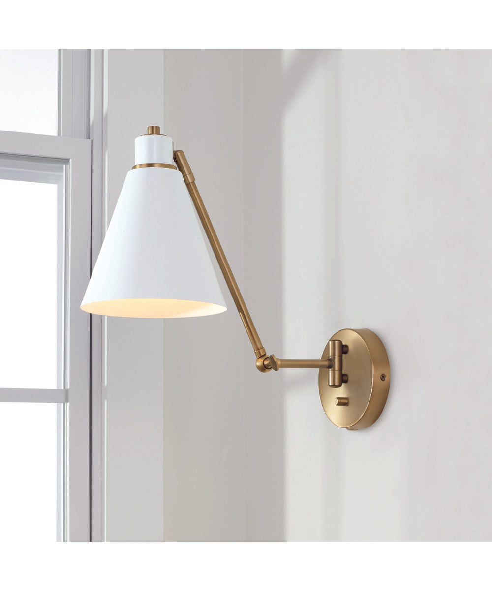 Bradley 1-Light Plug In Sconce Aged Brass and White, 7"W