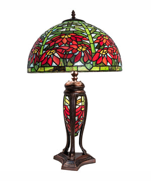 25" High Tiffany Poinsettia W/Lighted Base Table Lamp