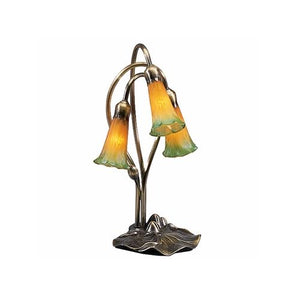 16"H Meyda Tiffany 13595  Amber/Green Pond Lily 3 Lt Accent Lamp