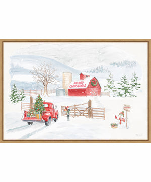 Framed Home For The Holidays I Snowman by Beth Grove Canvas Wall Art Print (33  W x 23  H), Sylvie Maple Frame