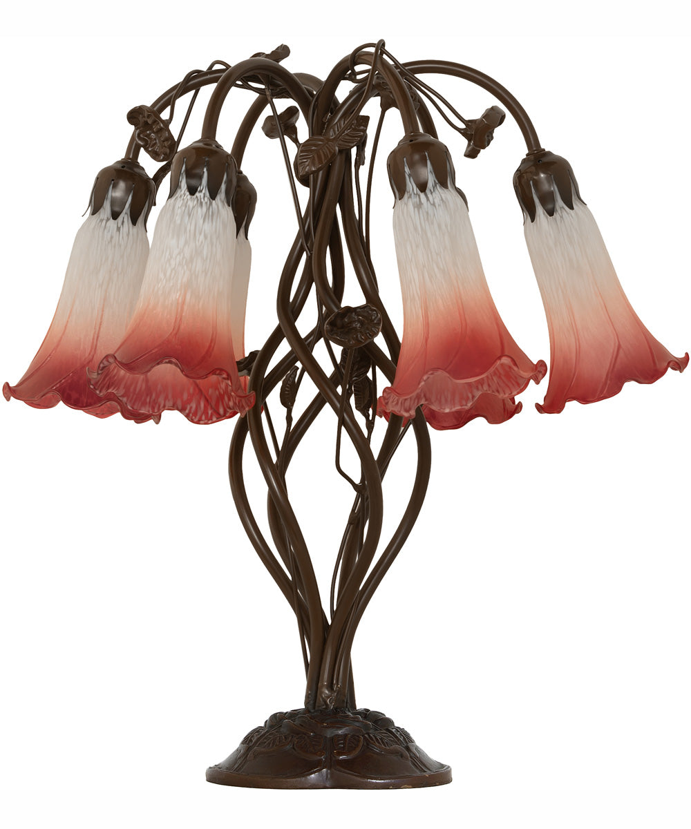 19" High Pink/White Tiffany Pond Lily 6 Light Table Lamp