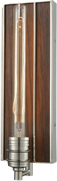 5"W Brookweiler 1-Light Wall Sconce Polished Nickel/Dark Wood Backplate