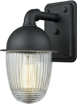 9"H Channing 1-Light Outdoor Wall Sconce Matte Black/Clear Ribbed Glass