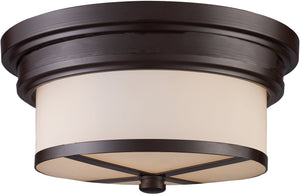 13"W 2-Light Flush Mount Oiled Bronze with White Glass