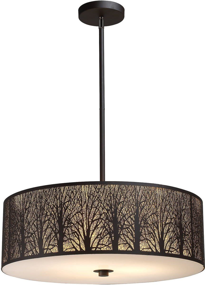 Elk Lighting Woodland Sunrise 5-Light Pendant Aged Bronze with Cream Glass 310755