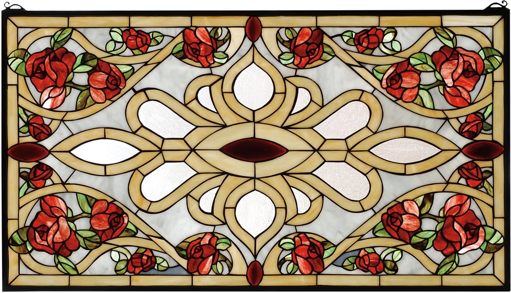 20"H x 36"W Bed of Roses Stained Glass Window