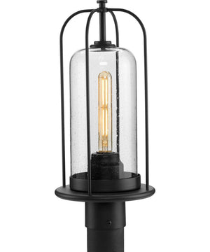 Watch Hill 1-Light Clear Seeded Glass Farmhouse Style Outdoor Post Lantern Textured Black