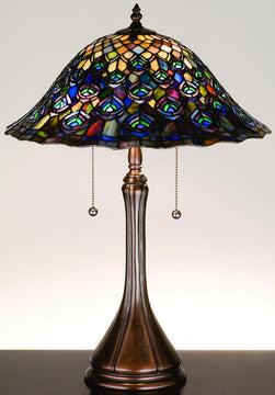 22"H Peacock Feather  Tiffany Table Lamp