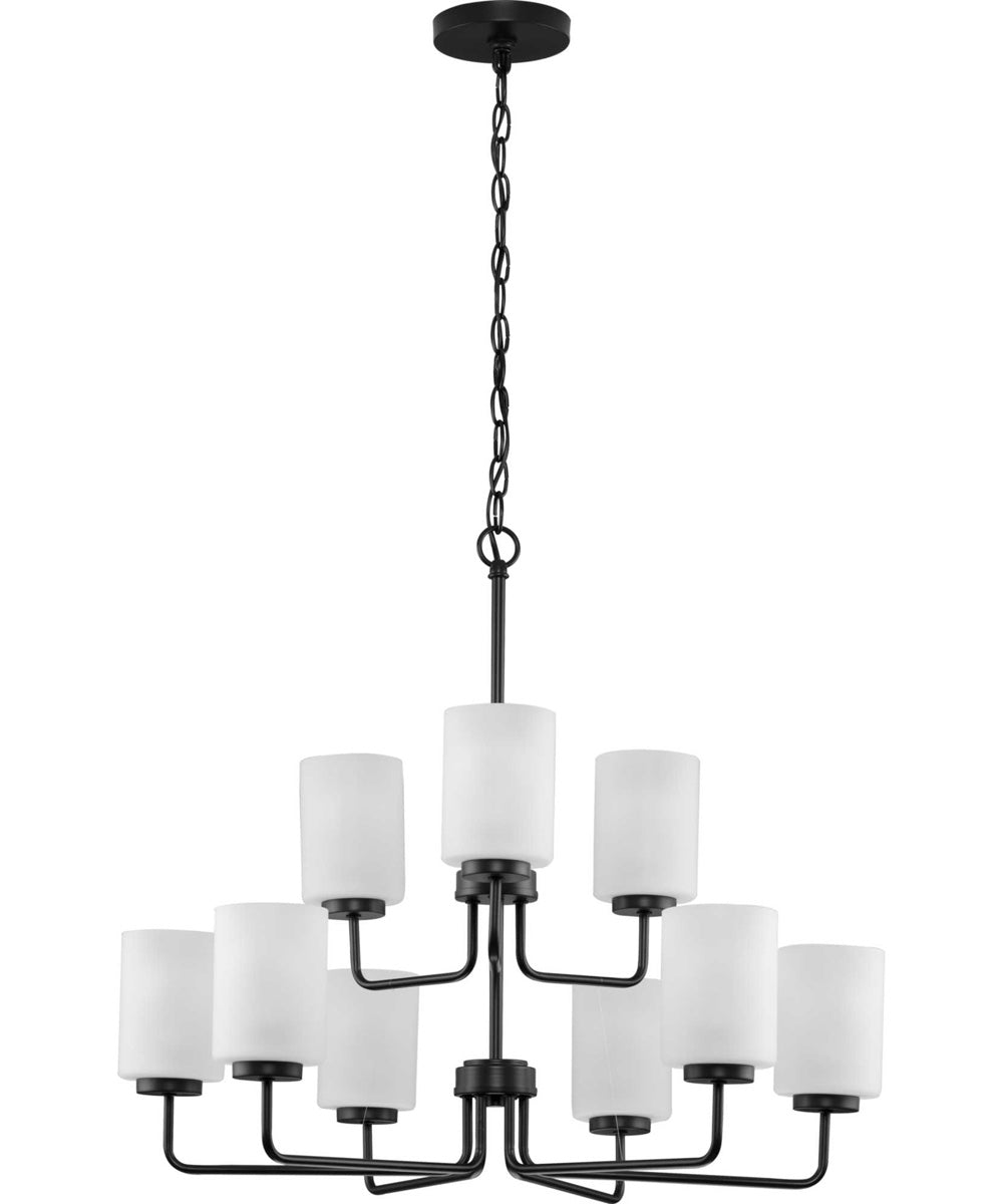 Merry 9-Light Etched Glass Transitional Style Chandelier Light Matte Black