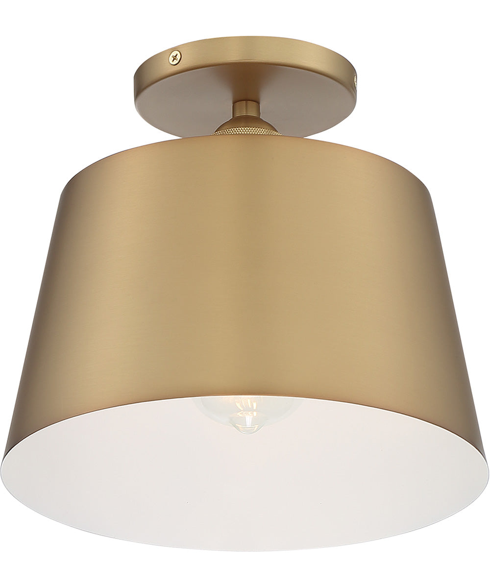 10"W Motif 1-Light Close-to-Ceiling Brushed Brass / White Accents