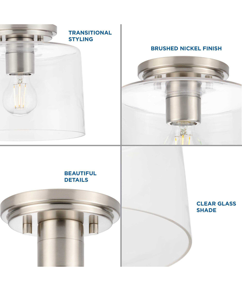 Adley  1-Light Clear Glass New Traditional Flush Mount Light Brushed Nickel