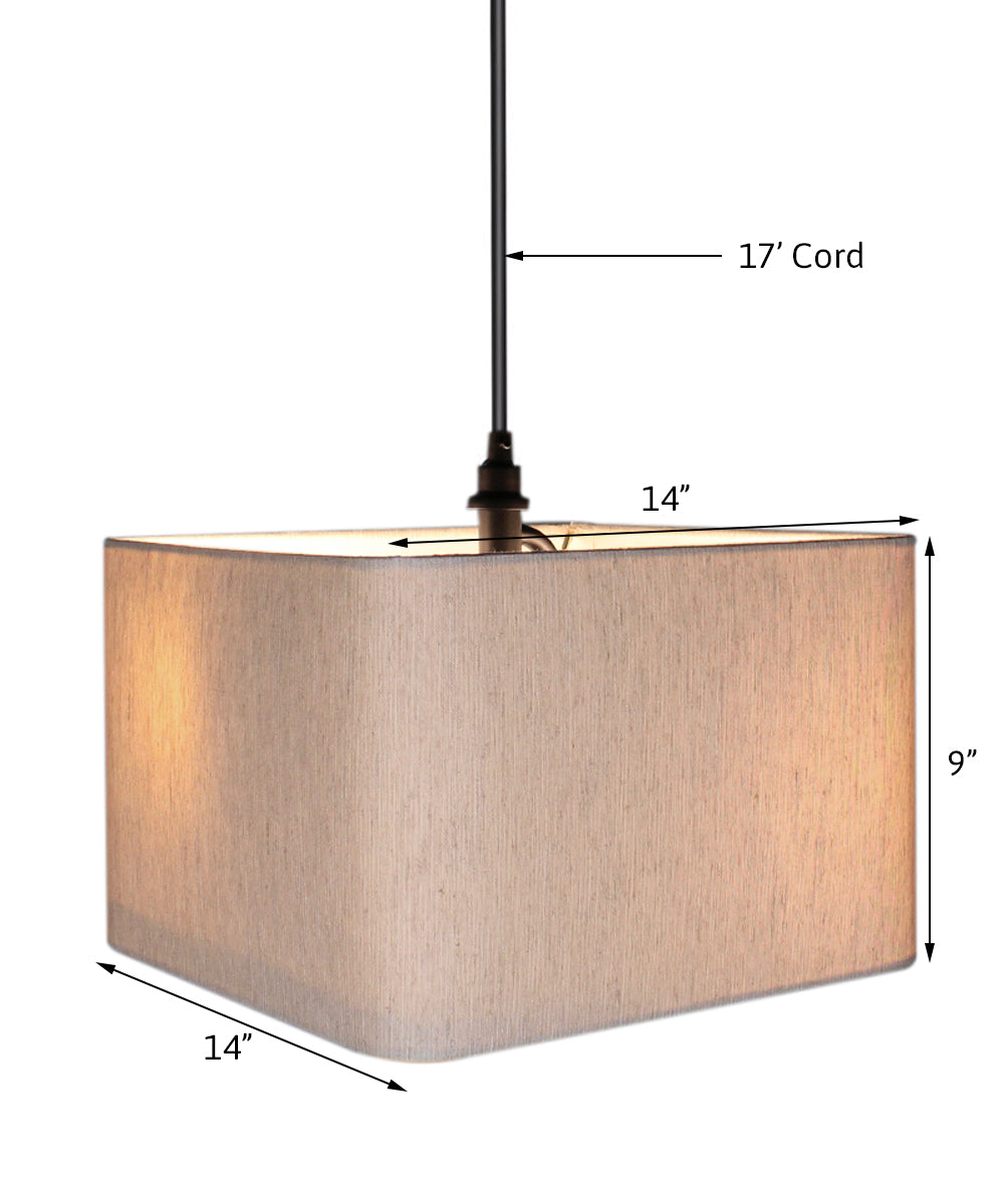 1 Light Swag Plug-In Pendant 14"w Rounded Corner Square Oatmeal Drum Shade, Black Cord