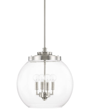 Mid-Century 4-Light Pendant In Polished Nickel With Clear Glass