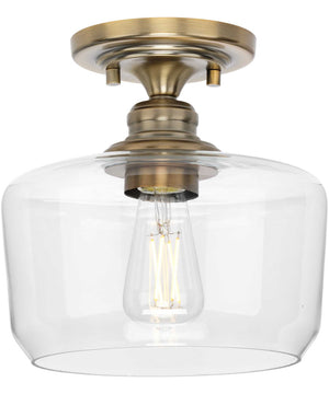 Aiken  1-Light Clear Glass Farmhouse Flush Mount Light Vintage Brass