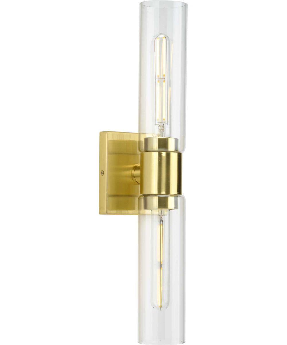 Clarion 2-Light Clear Glass Modern Style Bath Vanity Wall Light Satin Brass