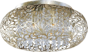 18"W Arabesque 3-Light Flush Mount Golden Silver