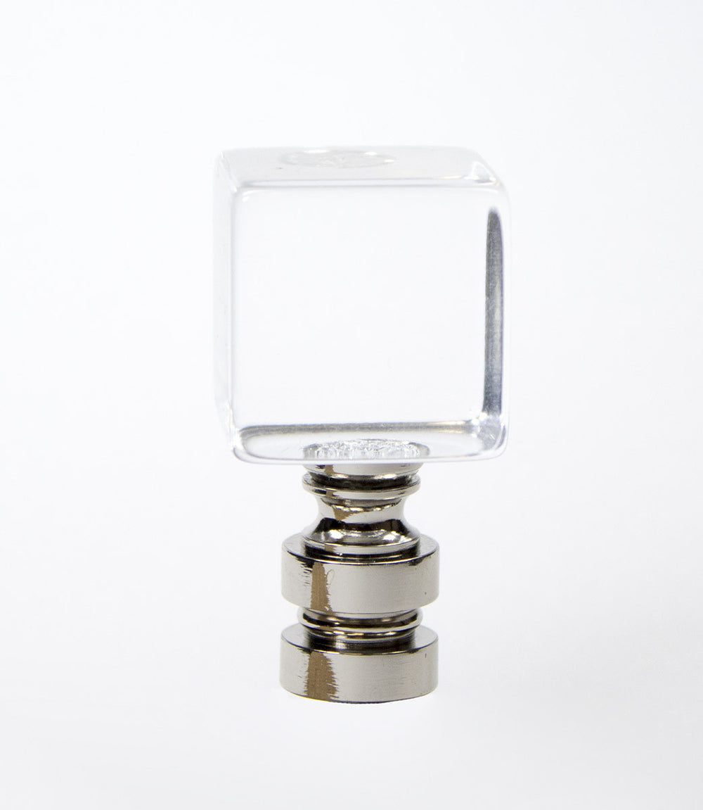 3"H Clear Cube Finial Polished Silver