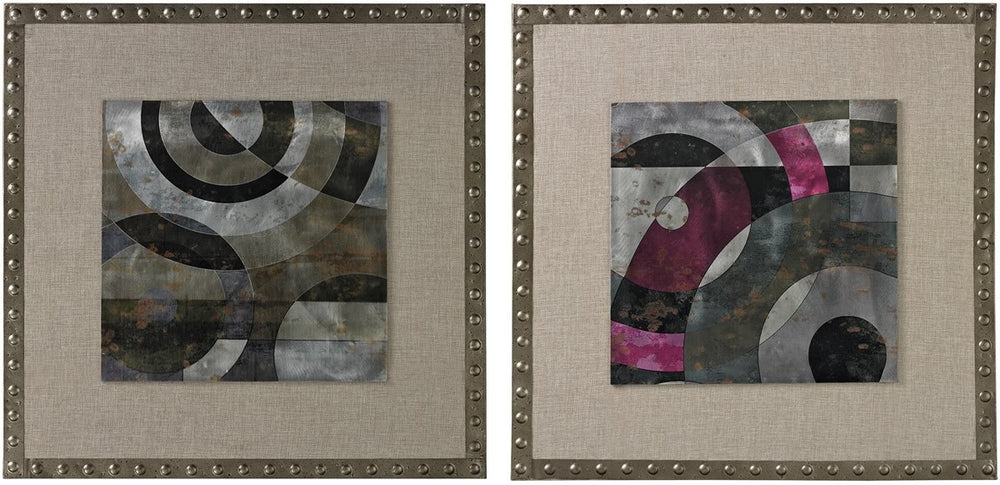 Sterling Contemporary Print on Aluminium set in Linen and Nail Head Surround Silver/Grey 268683S2
