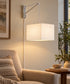 MAST Plug-In Wall Mount Pendant, 2 Light White Cord/Arm with Diffuser, Rounded Corner Square White Drum Shade 12"W