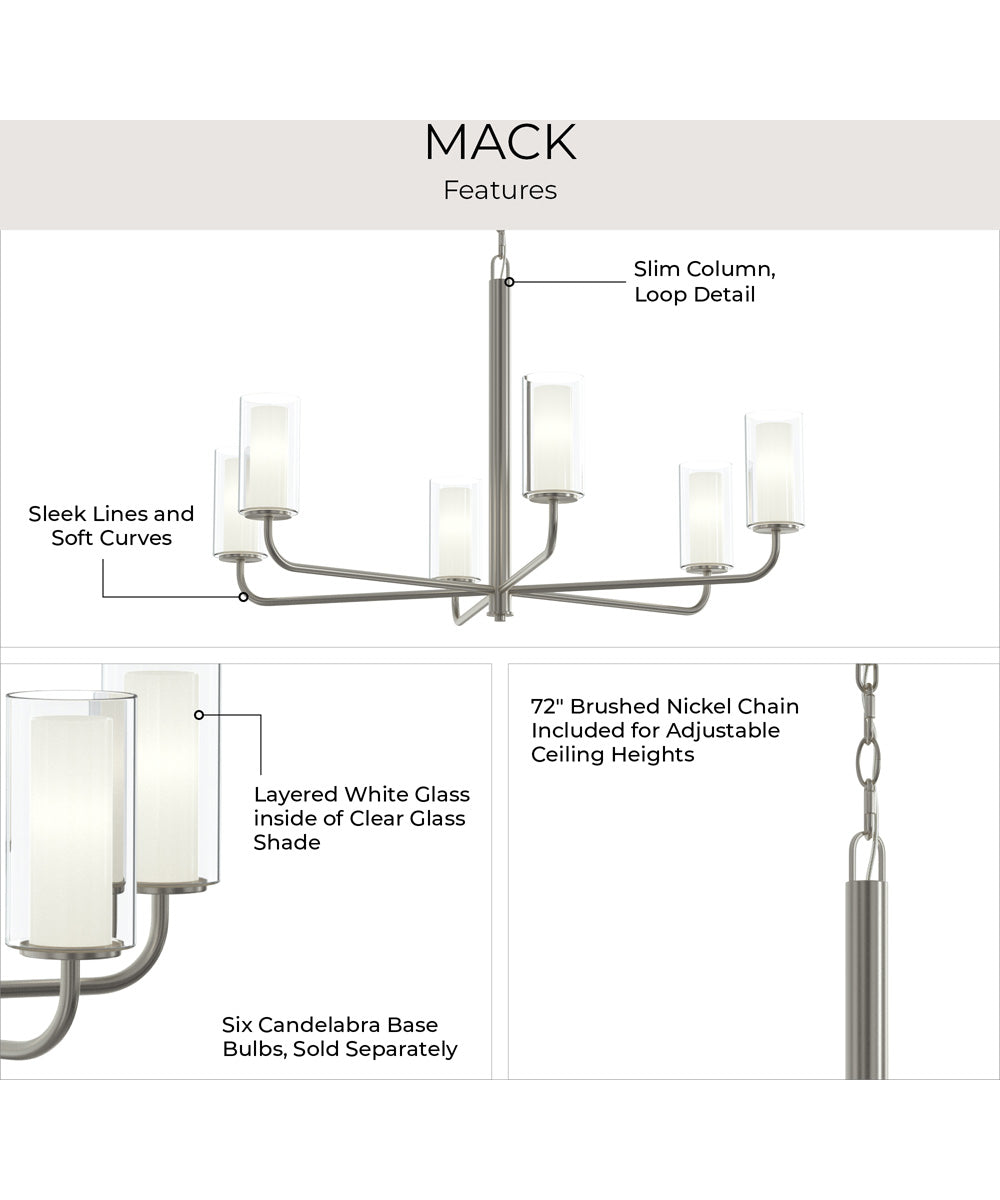 Mack 6-Light Chandelier with Layered Glass Shades Brushed Nickel