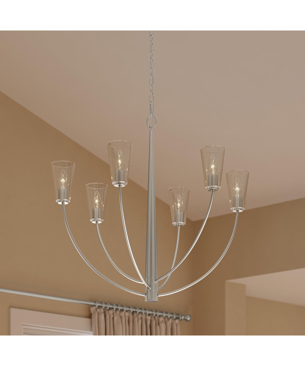 Jheni 6-Light Chandelier with Clear Glass Shades Brushed Nickel