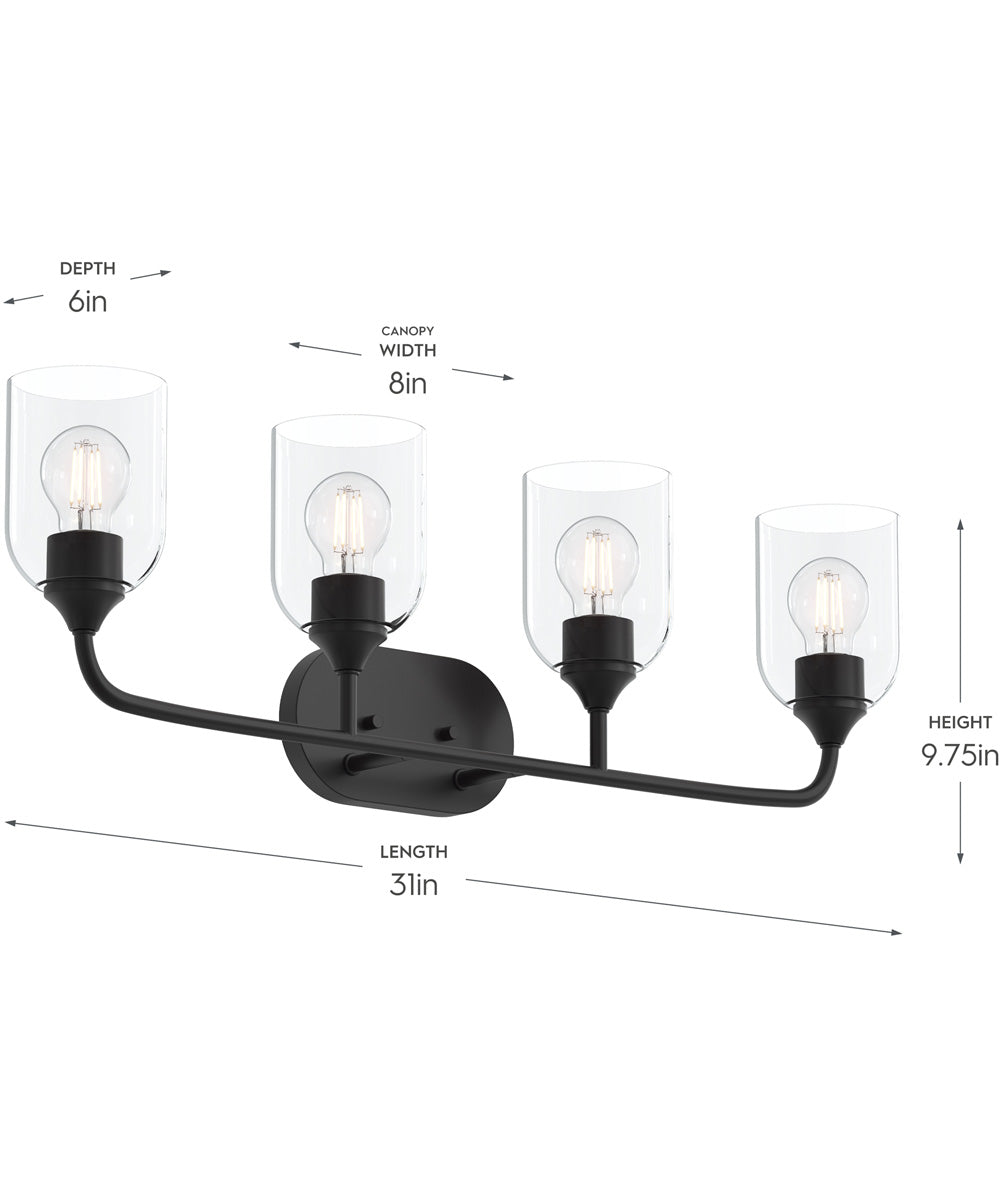 Ilia 4-Light Bath Vanity with Clear Glass Shade Matte Black