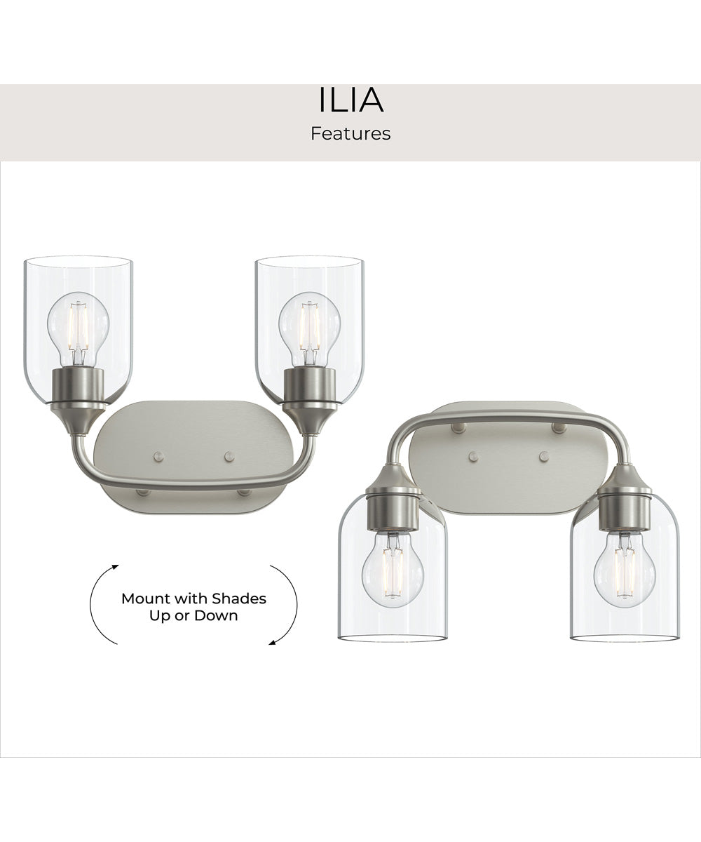 Ilia 2-Light Bath Vanity with Clear Glass Shade Brushed Nickel