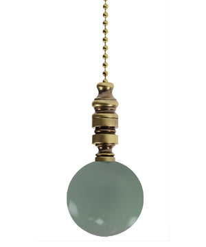 Antiqued Brass 40mm Sage Green Ceramic Ball Fan Pull 2.25"h