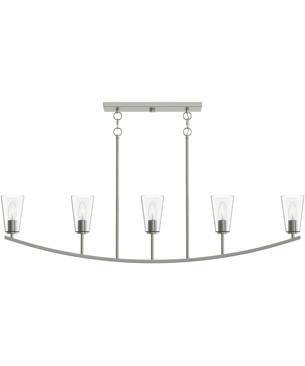 Jheni 5-Light Linear Chandelier with Clear Glass Shades Brushed Nickel