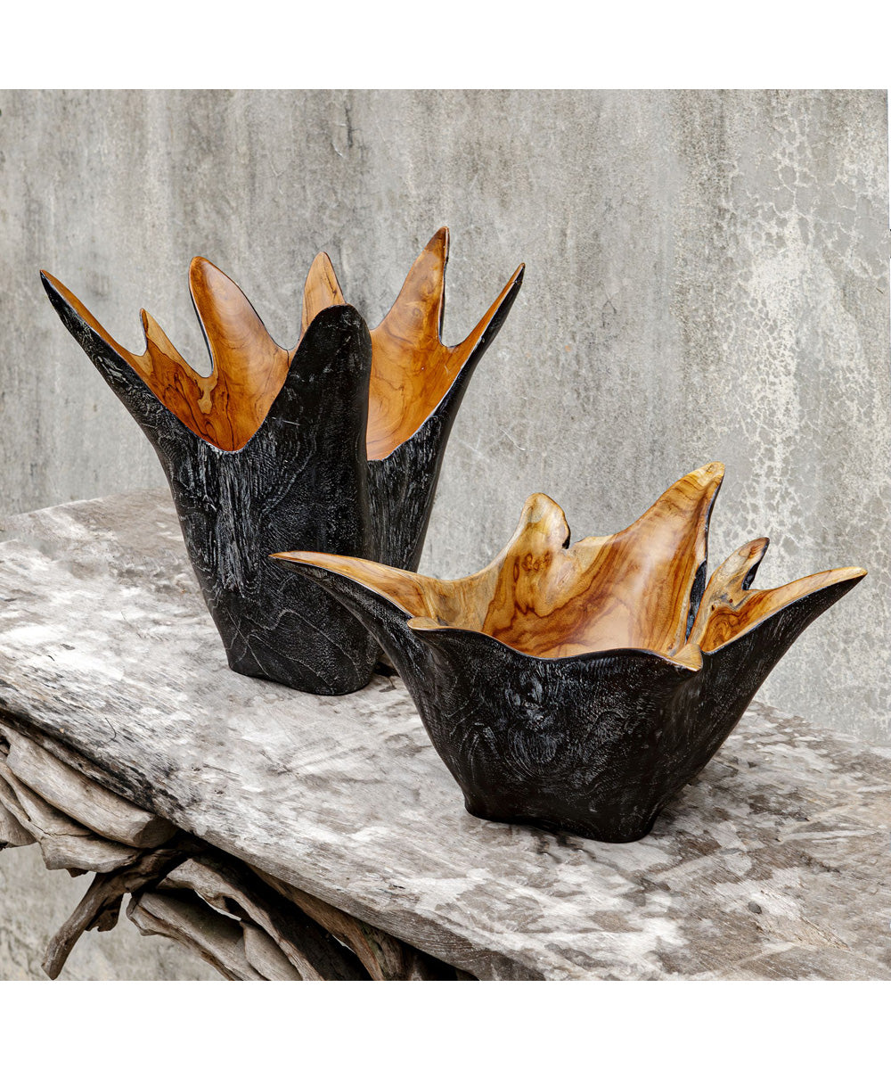 Starpetal Indoor-Outdoor Wooden Bowls Set of 2