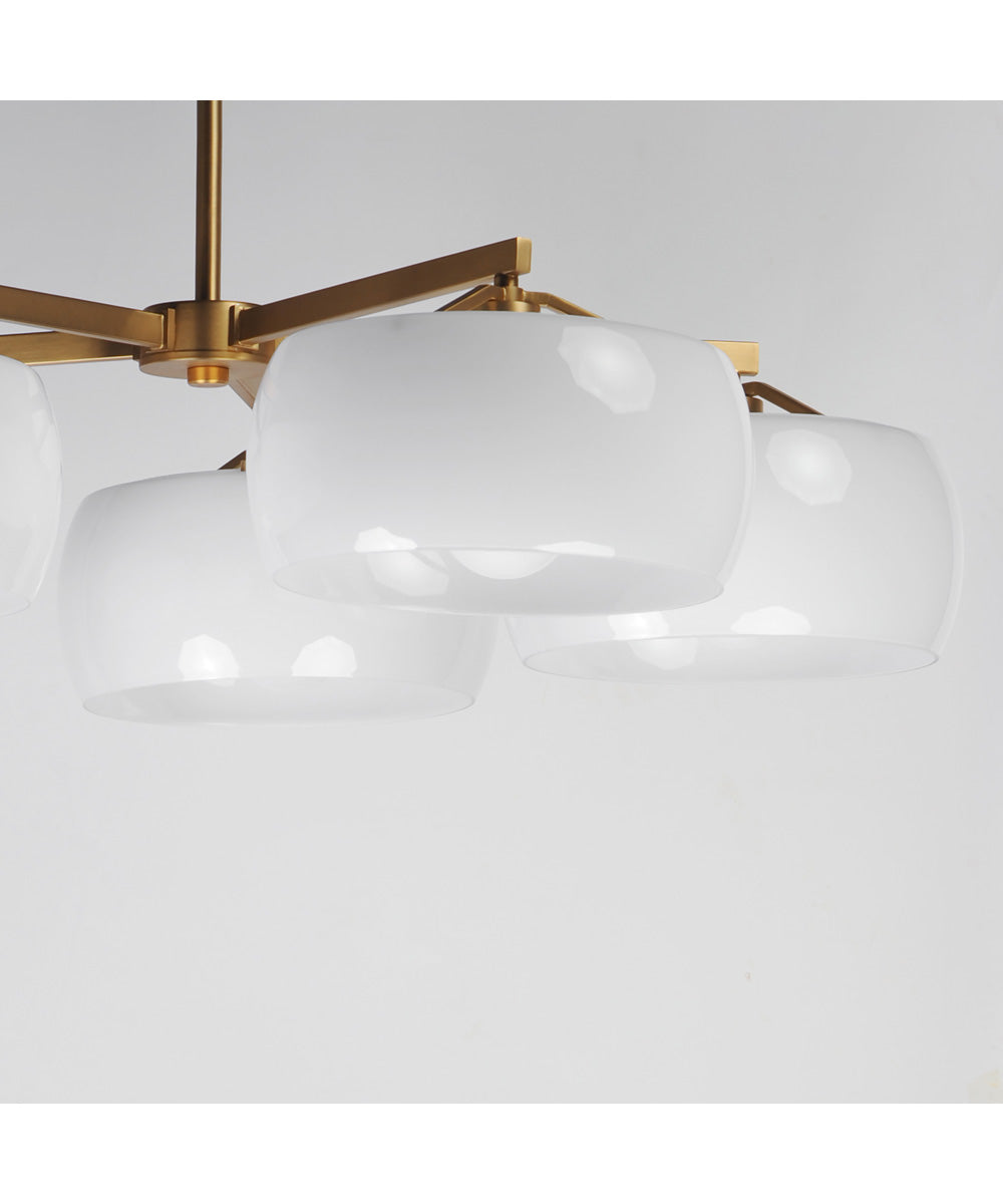 Glazed 5-Light Chandelier White/Natural Aged Brass
