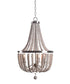 Dumas 16"W 3-Light Brushed Steel Finish Weathered White Wood Bead Chandelier by KenroyHome